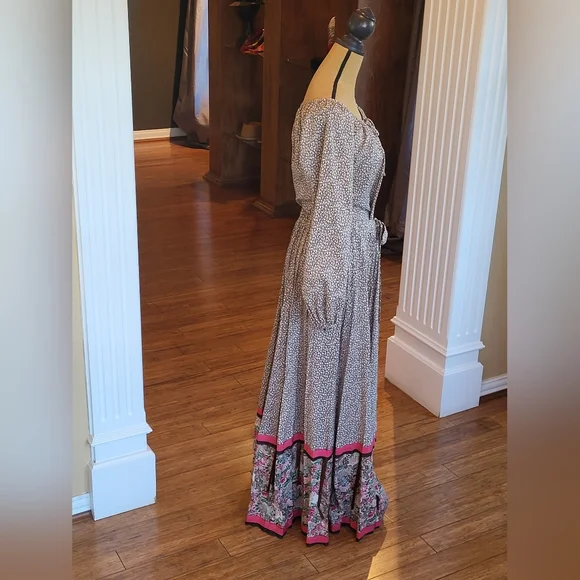 Chessa Davis Vintage 70s Peasant Maxi Skirt Set S/M In Pink/Brown - Picture 6 of 13